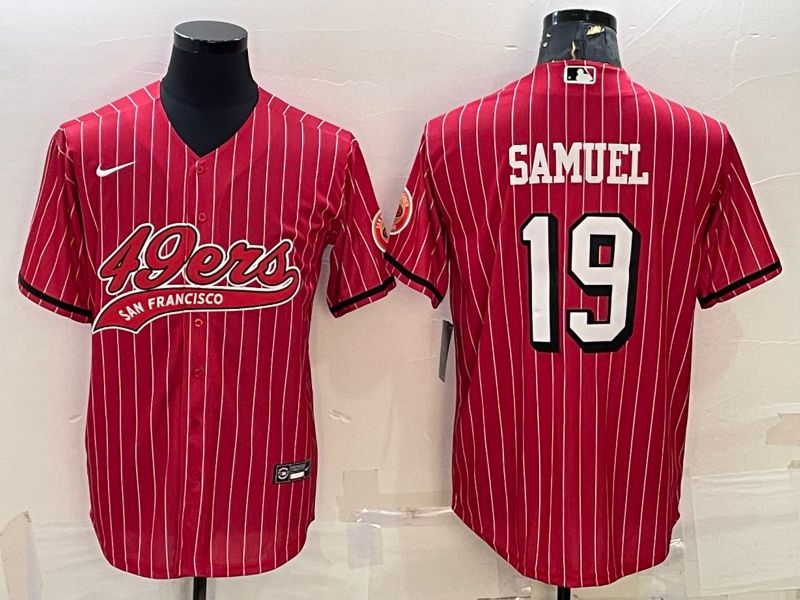 Men San Francisco 49ers 19 Samuel Red stripe 2022 Nike Co branded NFL Jerseys